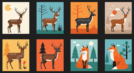 Obraz premium deer animal vector reindeer silhouette icon, cartoon, Illustrator Artwork