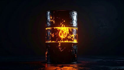 A fiery symbol blazes within a weathered oil drum