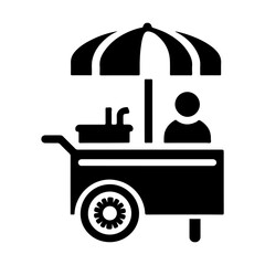 "A Clean And Simple Pictogram Icon Vector Of An Ice Cream Cart, Perfect For Summer-Themed Graphics And Sweet Treat Illustrations."