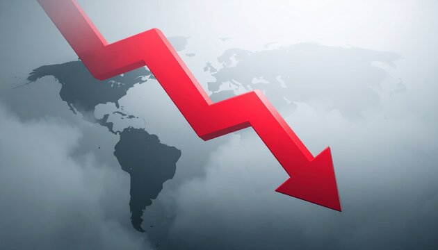 A sharp decline in global trends is indicated by a downward pointing red arrow