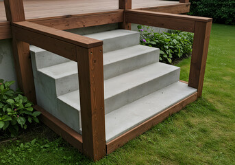 Exterior concrete steps with wooden supports