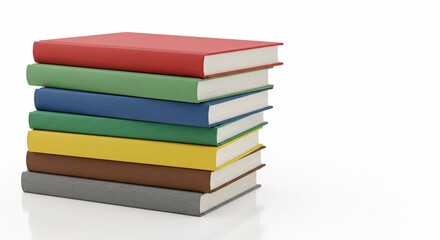 Colorful Stack of Hardcover Books Isolated on a White Background