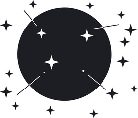Illustration of Minimalist vector design of a moon and stars, by a world-class graphic designer. no text, minimalist, abstract, clean white background