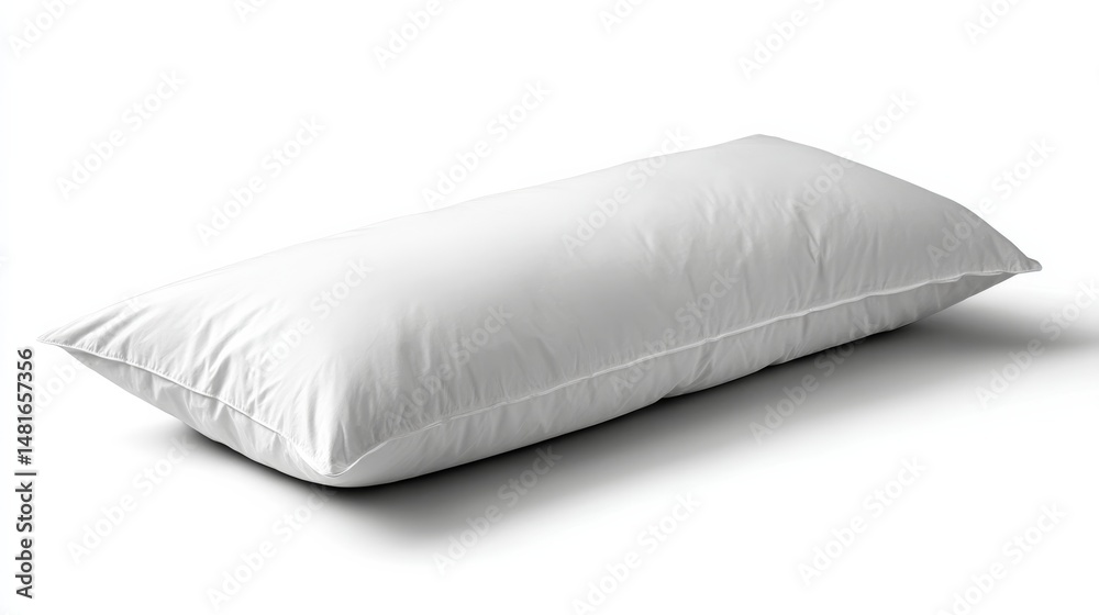 Poster A single fluffy pillow is positioned neatly on a smooth white surface, showcasing a minimalist aesthetic that highlights elegance in home design