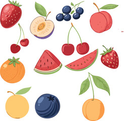 Mixed Fruits Vector (Strawberries, Blueberries, Watermelon, Cherry, Peach)