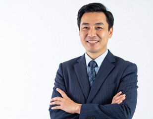 Confident Japanese businessman smiling in a suit