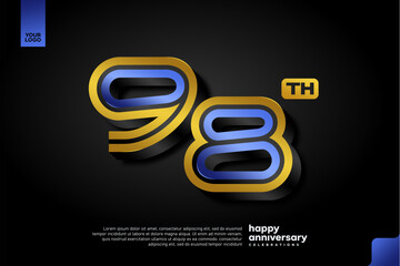 Sleek 3D Number 98 Design in Blue and Gold for Modern Anniversary Celebration on Dark Background