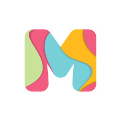 colorful layered letter M logo design isolated on white background
