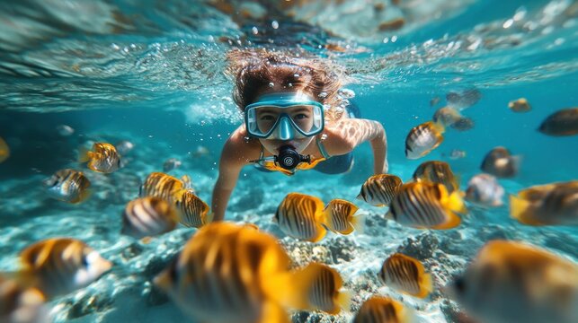 Underwater snorkeling adventure with vibrant coral reef and fish - Powered by Adobe