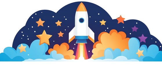 Rocket Launching into Night Sky