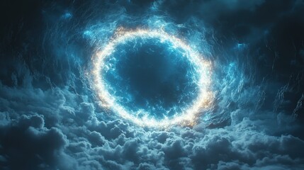 Luminous ring surrounded by turbulent clouds.