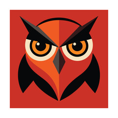 Vector illustration of a stylized owl head with geometric shapes against a red background