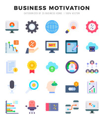 Vector BUSINESS MOTIVATION types icon set in Flat style. vector illustration.