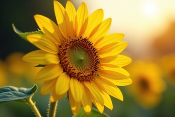 Obraz premium Close-up of a vibrant sunflower, bathed in golden sunlight , day, beauty, petal