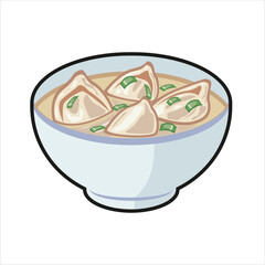 Wonton Chinesse Traditional Food Colored Flat Illustration