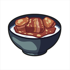 Braised Pork Chinesse Traditional Food Colored Flat Illustration