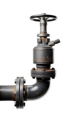 Industrial Pipe Valve with Wheel Handle on Transparent Background
