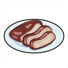 Char Siu Chinesse Traditional Food Colored Flat Illustration