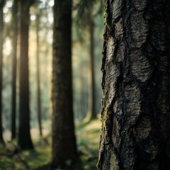 Obraz premium Majestic Forest Scene with Soft Light Filtering Through Trees