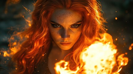 Fiery woman with flaming hair