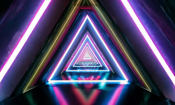 Abstract triangle tunnel neon glow