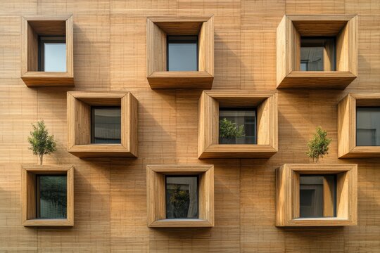 Wooden facade with recessed square windows (1)