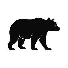 Black silhouette illustration of a walking bear isolated on a clean white background