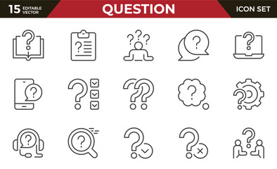Question line icon set. Problem, confusion, asking and questioning, question mark. Outline vector icon in linear set.