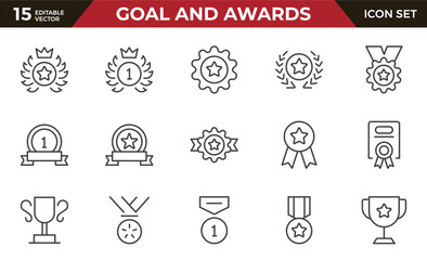 Goal and Awards Icon Set. A motivational collection of icons designed to celebrate achievements and aspirations, perfect for personal development, coaching, and recognition.