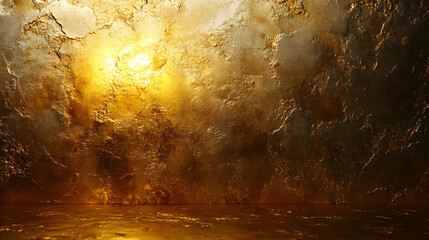 Glowing gold and brown textured wall with reflective floor