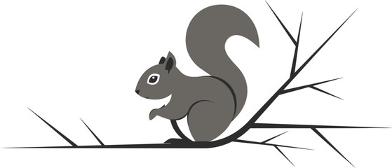 Minimalist Squirrel on Branch Vector Design