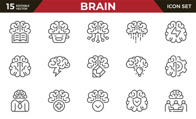 Fototapeta premium Brain line icon set. Mind, thinking, mind and thoughts of a person. Outline icon collection. Pictogram and infographic. Editable stroke.