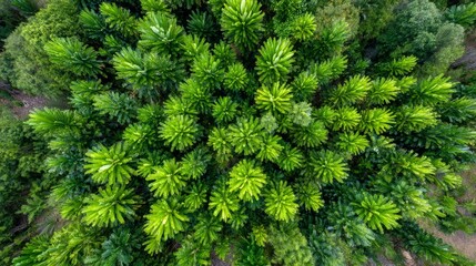 Fototapeta premium Capturing the essence of a dense jungle, this vibrant overhead view highlights interwoven vines and bright green ferns thriving in a tropical rainforest