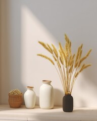 Dried Flowers in Stylish Vases Modern Home Decor and Minimalist Interior Design