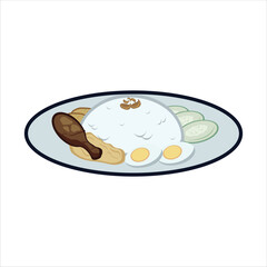 Nasi Uduk Colored Flat Illustration, Indonesian Traditional Food