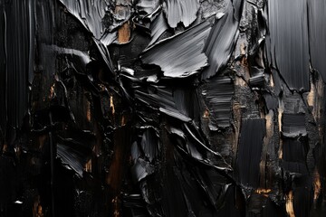 Abstract black paint strokes on a wood surface