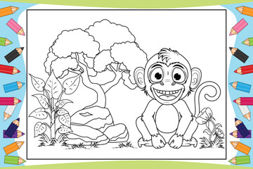 coloring Monkey animal cartoon for kids