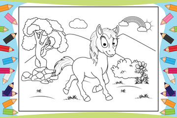 coloring Pony animal cartoon for kids