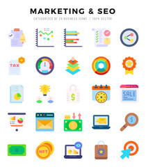 Marketing & Seo icons Pack. Flat icons set. Marketing & Seo collection set. Simple vector icons.