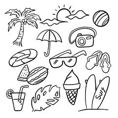 Summer icon collection. vector set of beach icons
