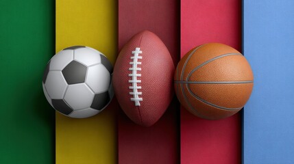 Various Balls for Sport Games on Colorful Background