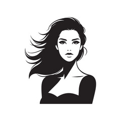 vector silhouette of a beautiful woman like an angel, simple black and white that can be edited