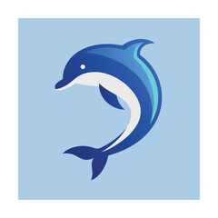 Clean and modern illustration of a jumping blue dolphin in a playful and stylized graphic