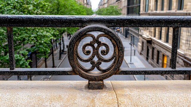 Ornate Metal Railing Overlooking a Parisian Street