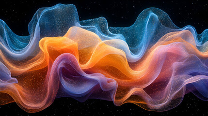 Obraz premium Abstract swirling nebula of orange, blue, and purple hues against a dark backdrop