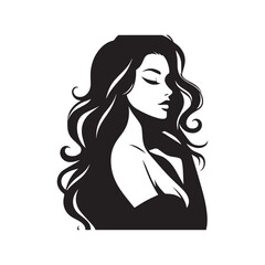 vector silhouette of a beautiful woman like an angel, simple black and white that can be edited