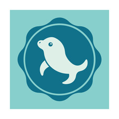 Cute cartoon seal illustration within a circular badge design in a flat minimalist style