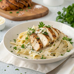 Grilled Chicken Alfredo Pasta with Parmesan and Parsley