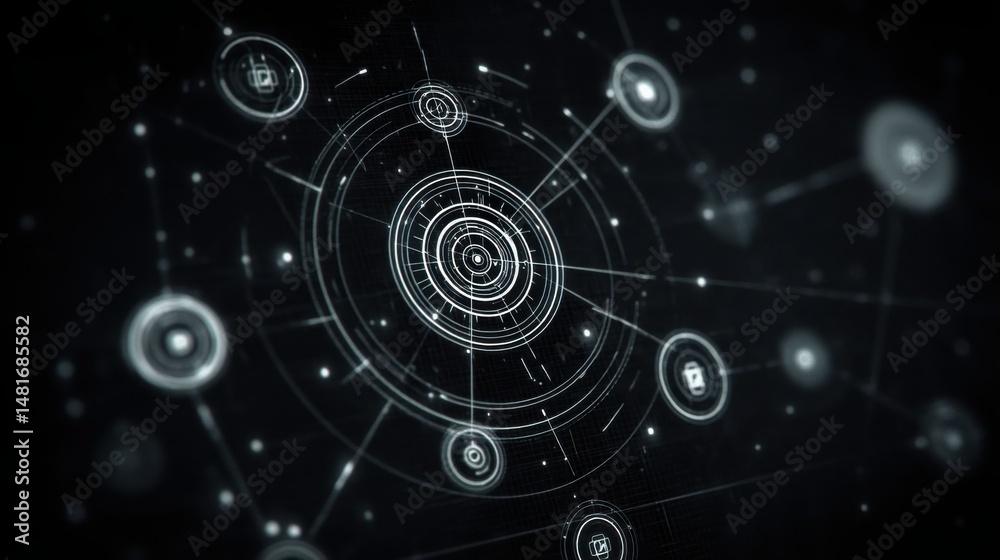 Poster black finish highlighting fibonacci-patterned asset grid icon concept for harmonic and balanced port