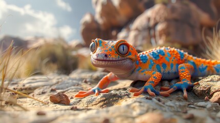 Colorful lizard in desert